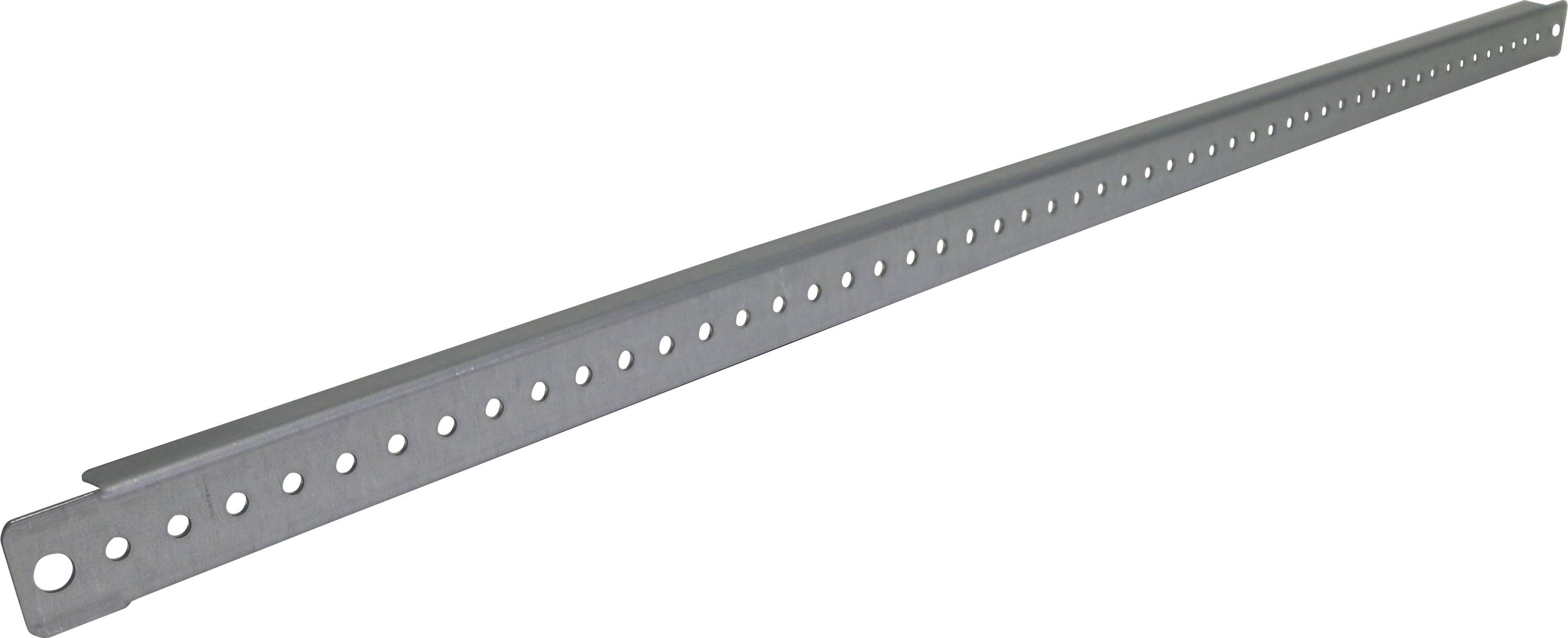 Une longue bande métallique rectangulaire percée de trous ronds régulièrement répartis le long de sa longueur.