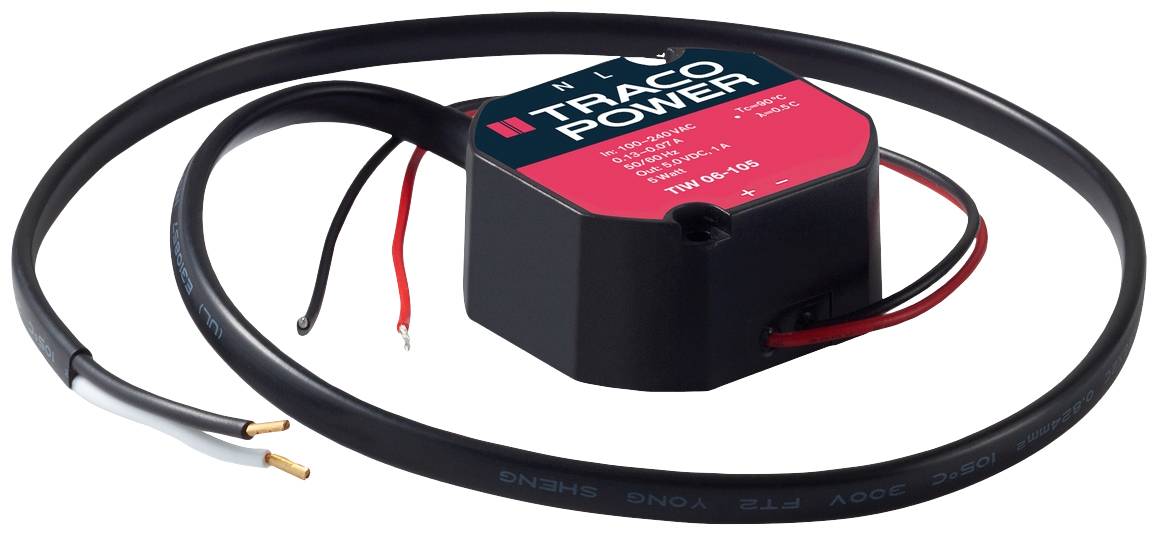 Module d'alimentation de la marque Traco Power avec câbles isolés, adapté aux applications électriques.