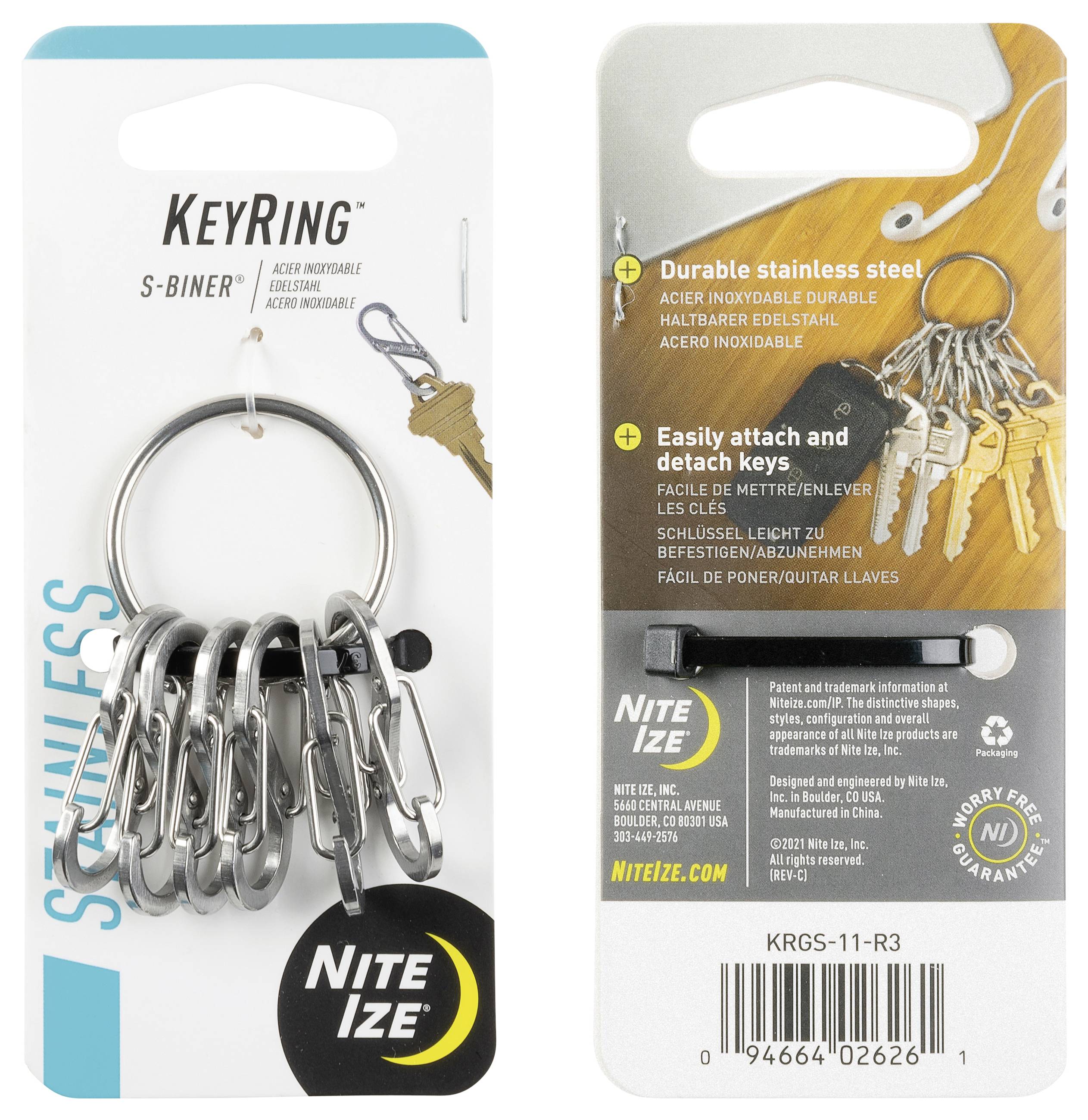 Porte-clé NITE Ize NI-KRGS-11-R3 argent 1 pc(s)