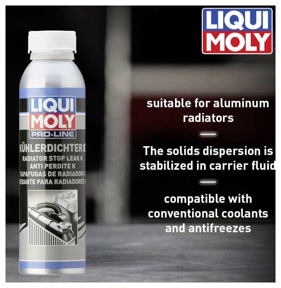 'LIQUI MOLY Liquide d'étanchéité pour radiateurs, adapté aux radiateurs en aluminium. Dispersion de solides stabilisée. Compatible avec les additifs de liquide de refroidissement et l'antigel.'