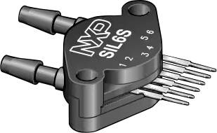 Composant capteur de pression Microchip étiqueté 'NXP SLS6' avec broches numérotées et deux ports de tuyau.