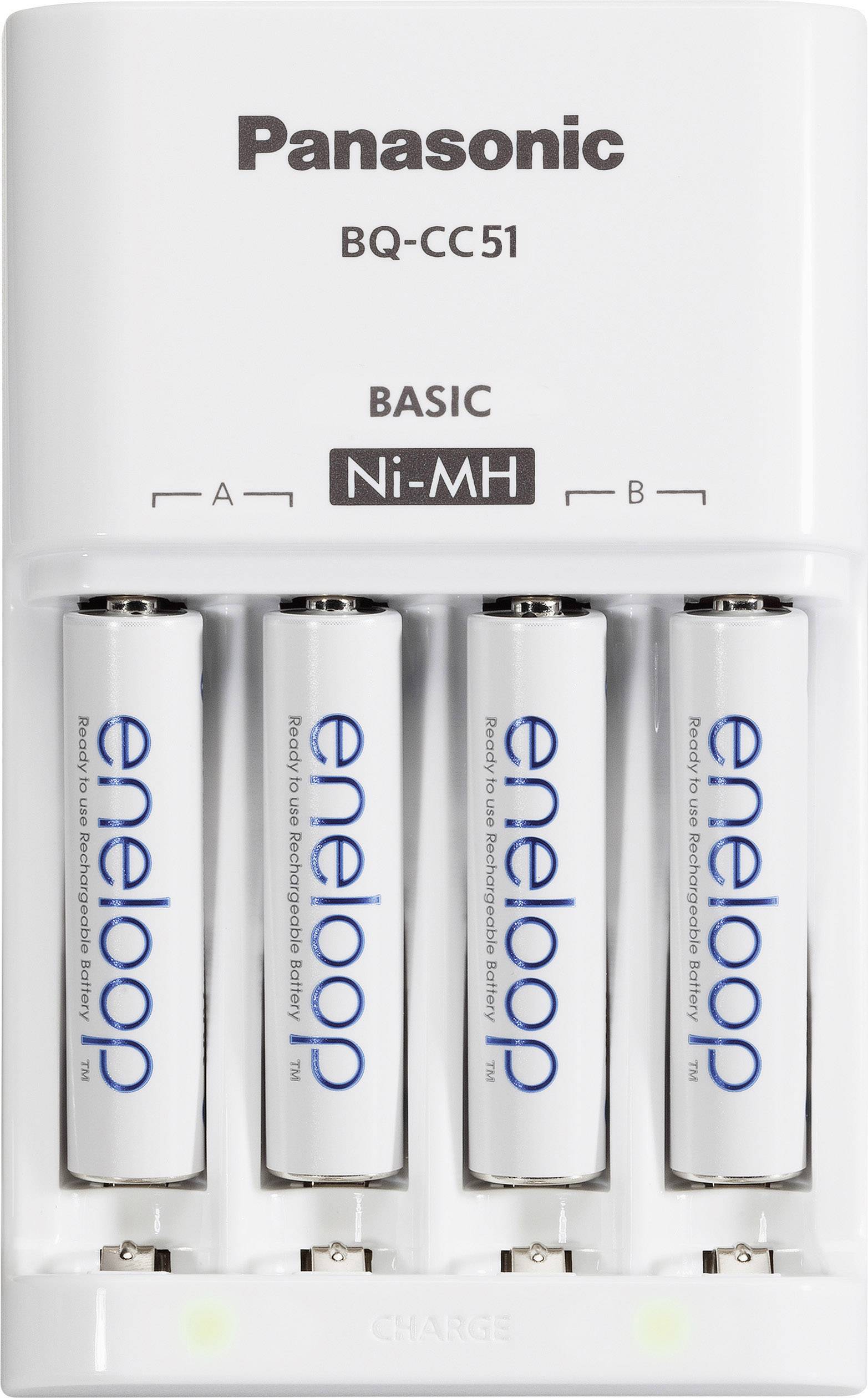 Chargeur de piles rondes NiMH avec accus Panasonic BQ-CC51 + 4x eneloop AAA