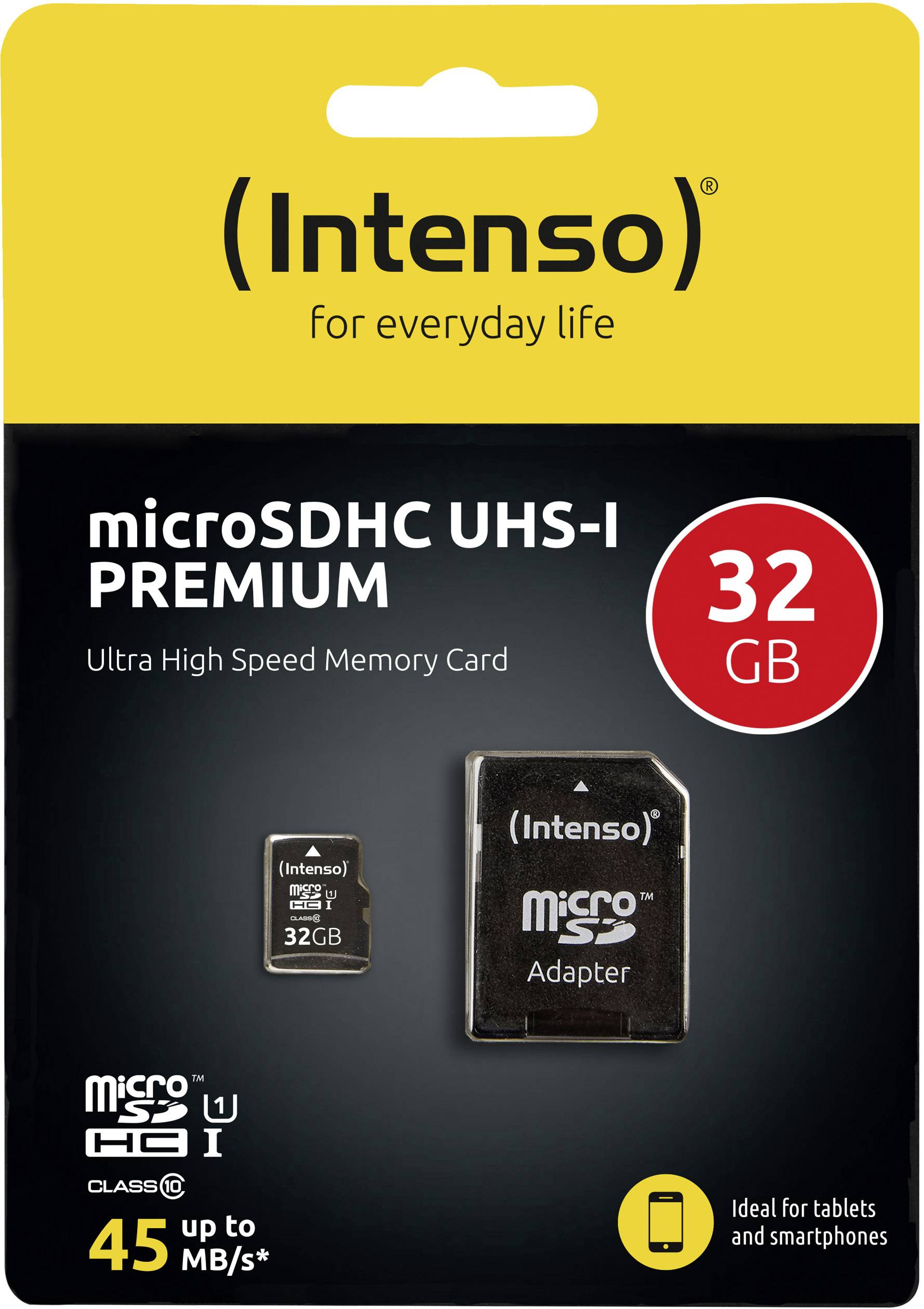 Carte microSDHC Intenso Premium 32 GB Class 10, UHS-I avec adaptateur SD