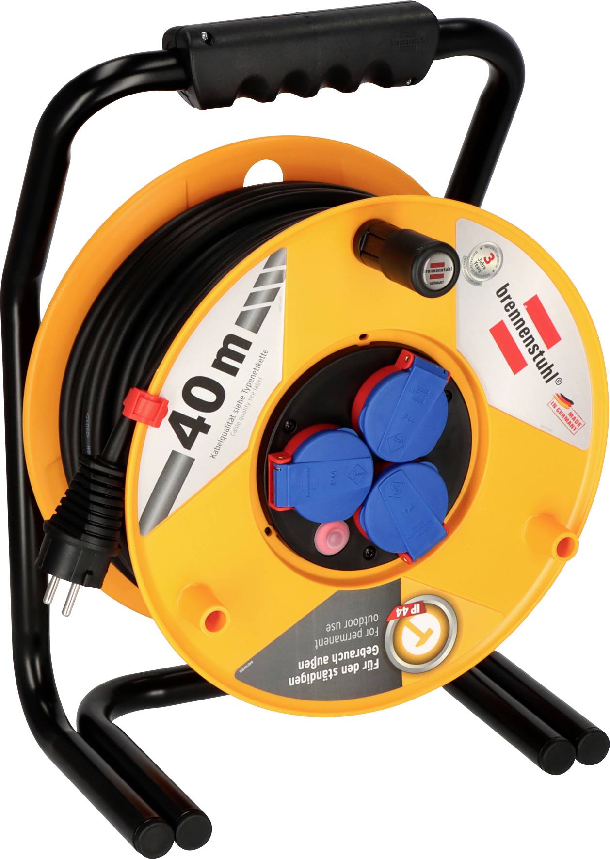 Enrouleur de câble 40.00 m Brennenstuhl 1318930 noir prise mâle caoutchouc + contact de protection 1 pc(s)