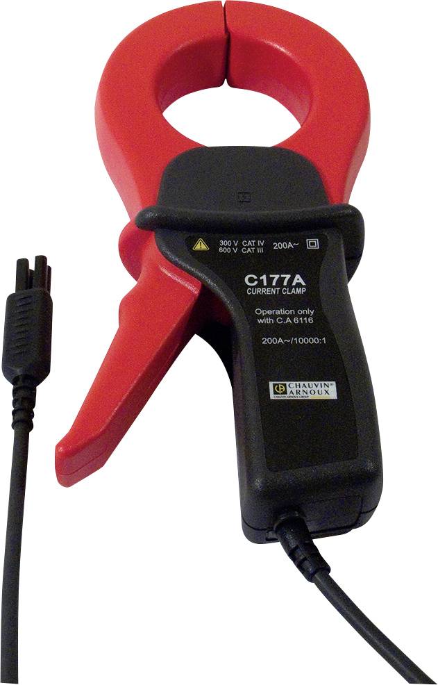 Pince ampèremétrique avec mécanisme de préhension rouge et poignée noire. Étiquetée 'C177A Current Clamp' avec câble. Adaptée pour les mesures électriques.