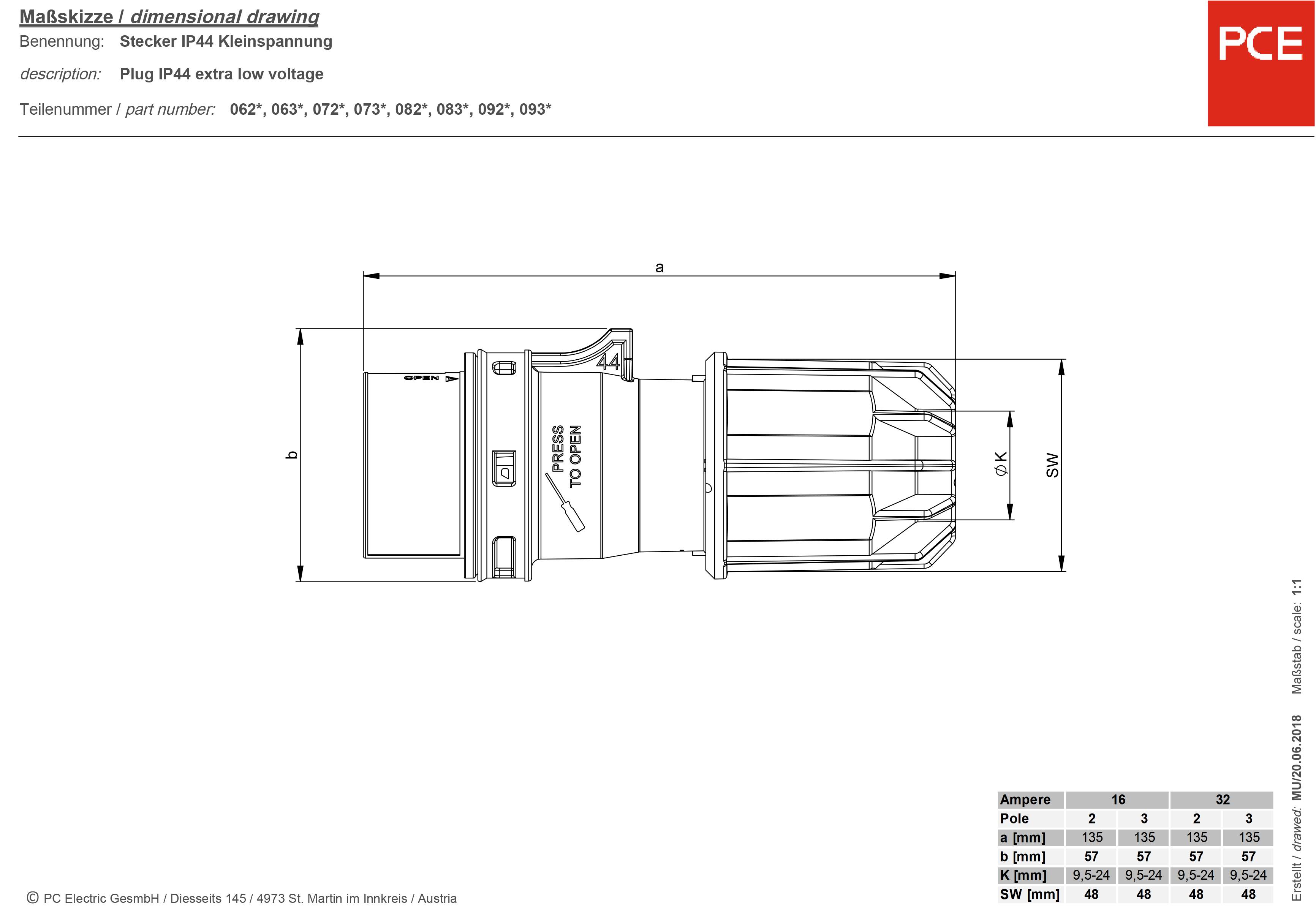 PCE Twist 072v Mâle CEE 32 A 2 pôles 24 V 1 pc(s)