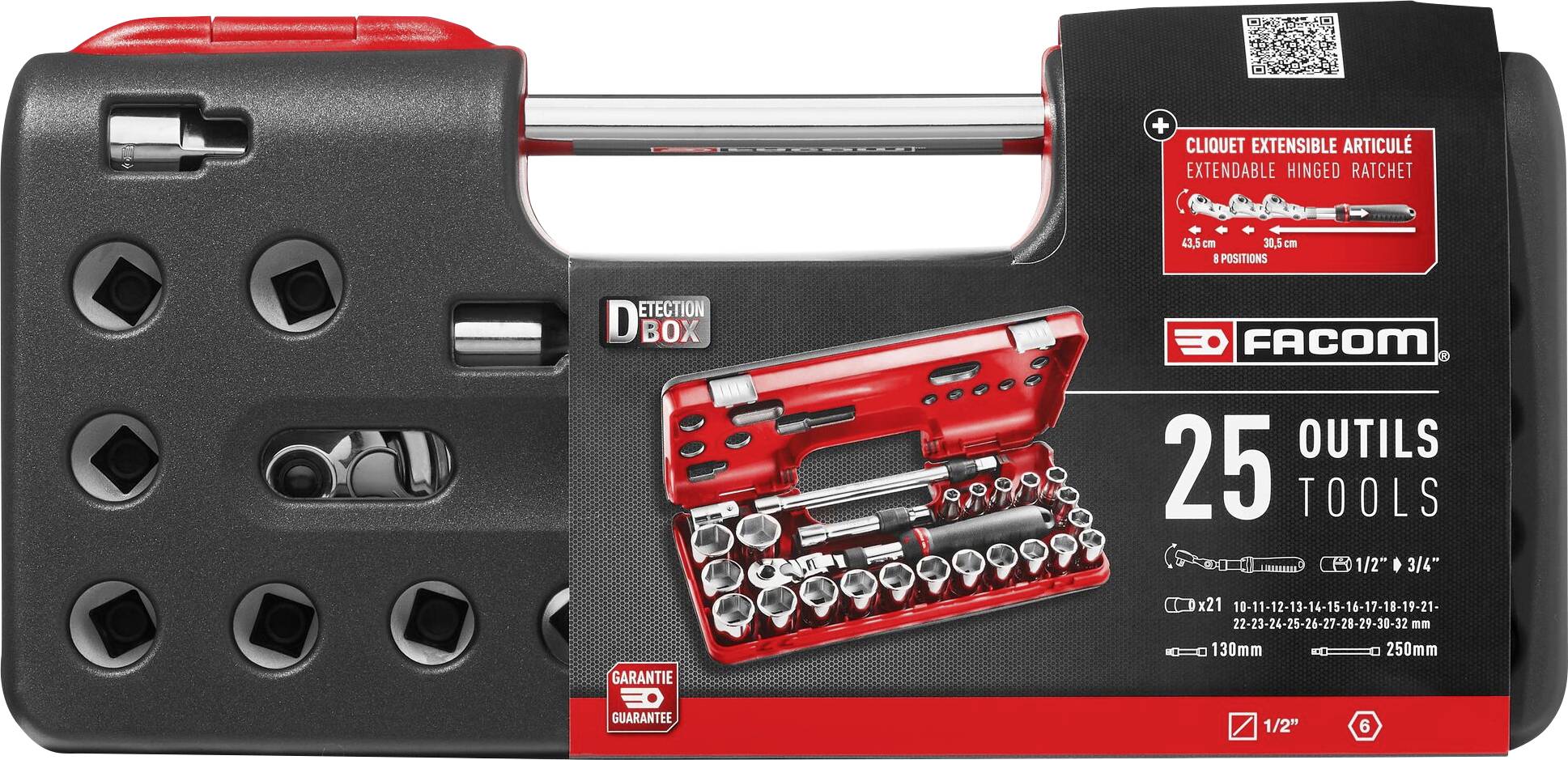 Facom Jeu de clés à douille métrique 1/2" (12.5 mm) 25 pièces SXL.DBOX3PB