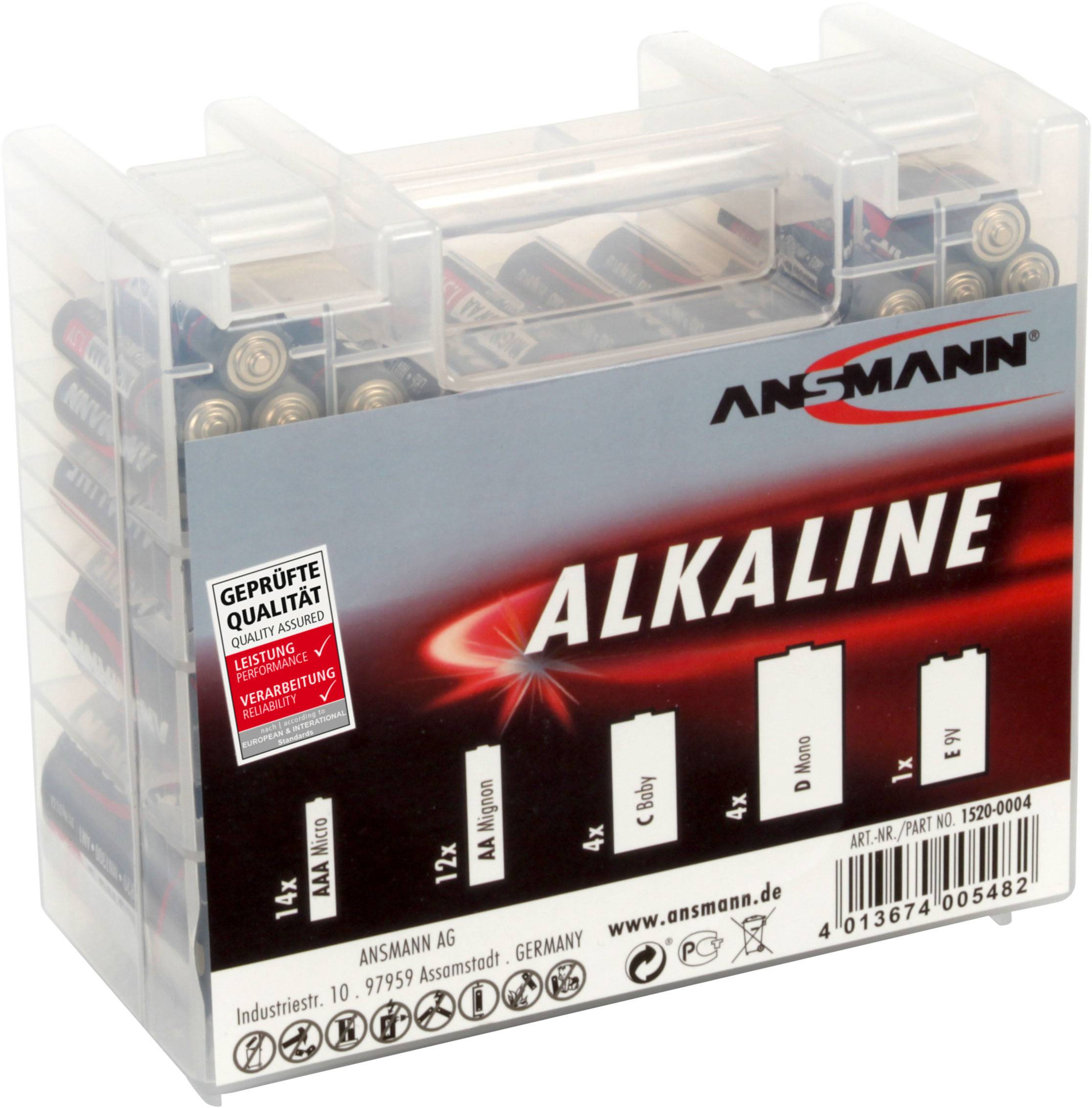 Ansmann Jeu de piles LR03, LR6, LR14, LR20, bloc 9V 35 pc(s) avec boîte