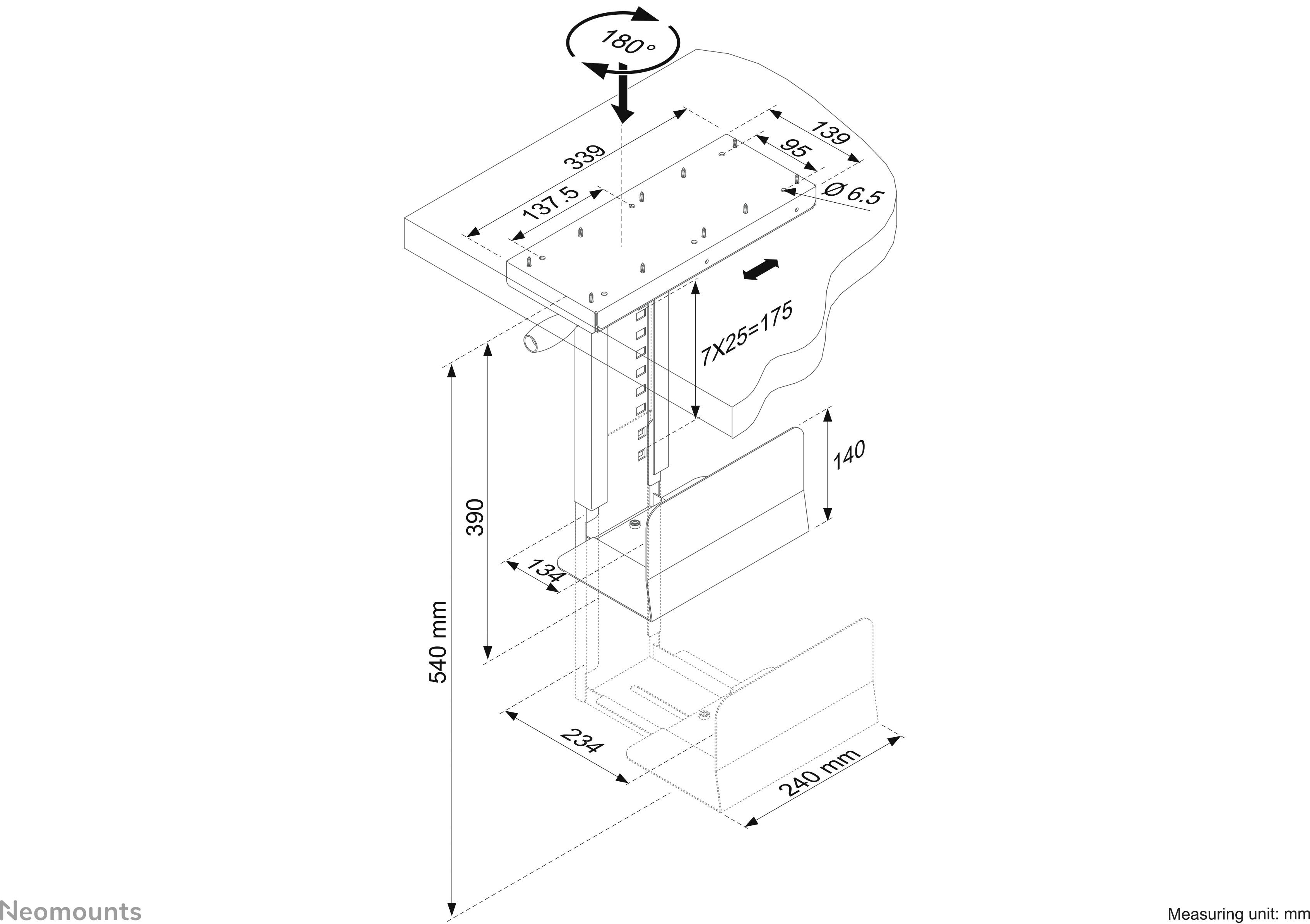 Neomounts Support pour PC sous la table CPU-D250BLACK CPU-D250BLACK noir Poids max. admissible=30 kg