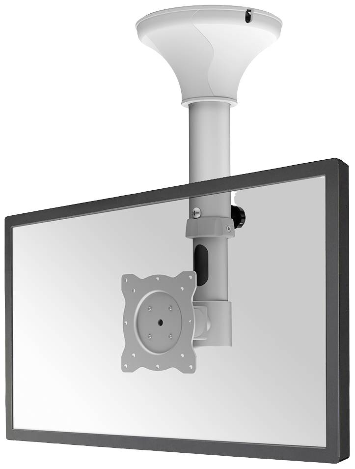 Image d'un support de plafond pour moniteur ou téléviseur, de couleur argentée, avec une articulation réglable pour la fixation.