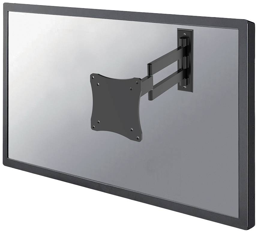 Un moniteur plat monté sur un support mural ajustable n'affiche aucun écran. Le support permet l'inclinaison et la rotation.