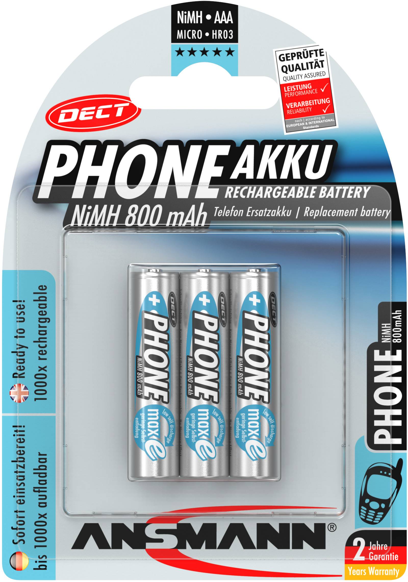 Pile rechargeable LR3 (AAA) NiMH 1.2 V Ansmann 5030142 800 mAh 3 pc(s)