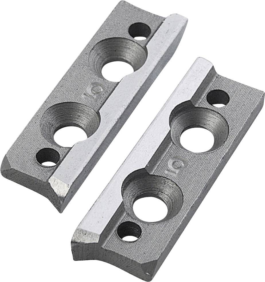 Deux pièces métalliques grises, rectangulaires avec des trous ronds, côte à côte sur un fond blanc. Elles sont identiques et symétriques.