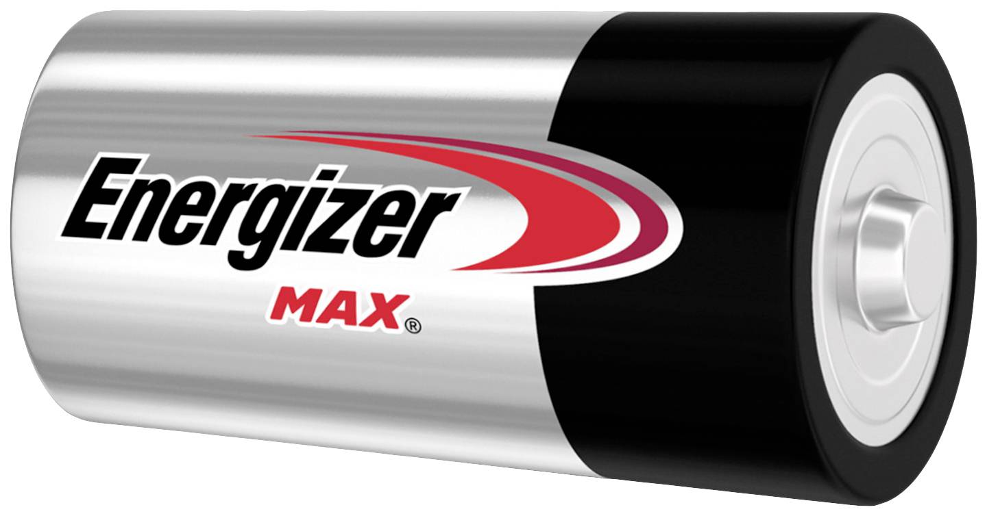 Une pile 'Energizer Max' au design argenté et noir avec un logo rouge.