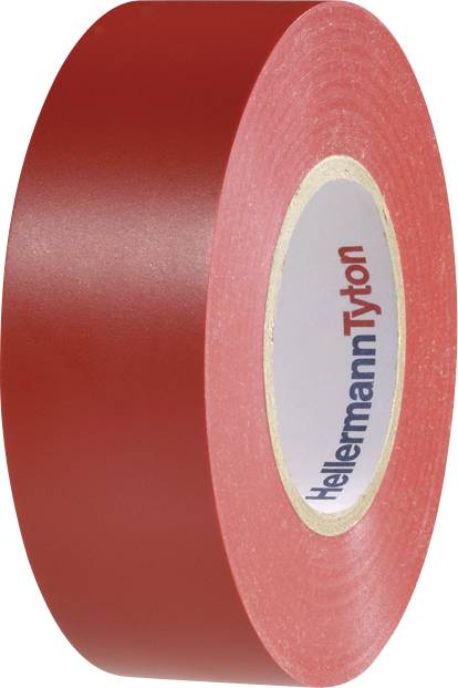 Rouleau de ruban isolant rouge avec le nom de marque 'HellermannTyton' visible sur le noyau en carton intérieur.