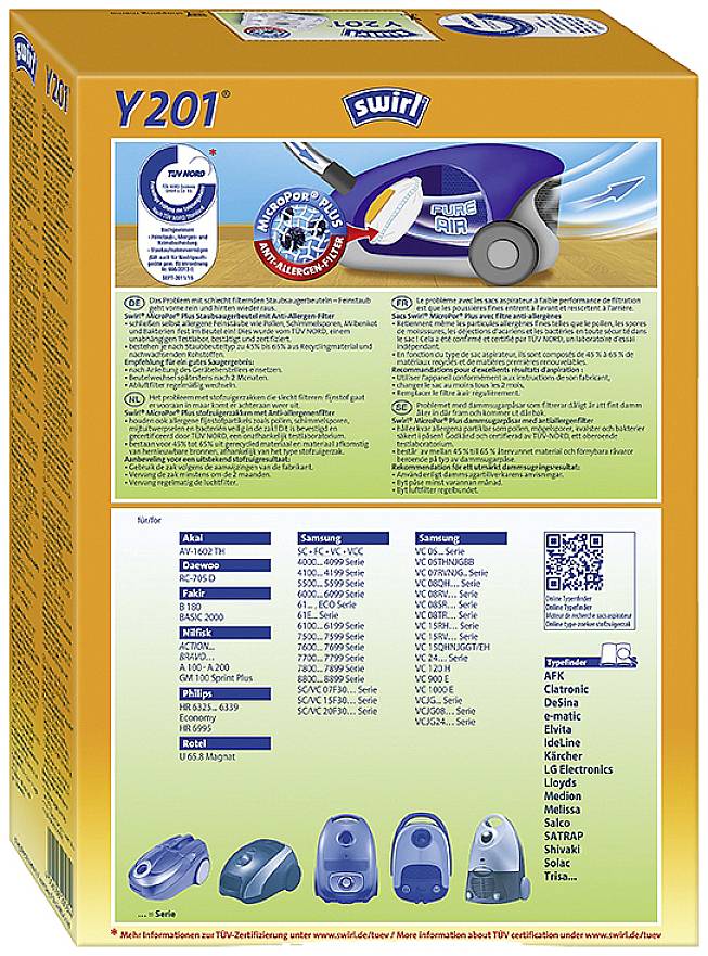 Swirl Y201 MicroPor® Plus Sac pour aspirateur 4 pc(s)