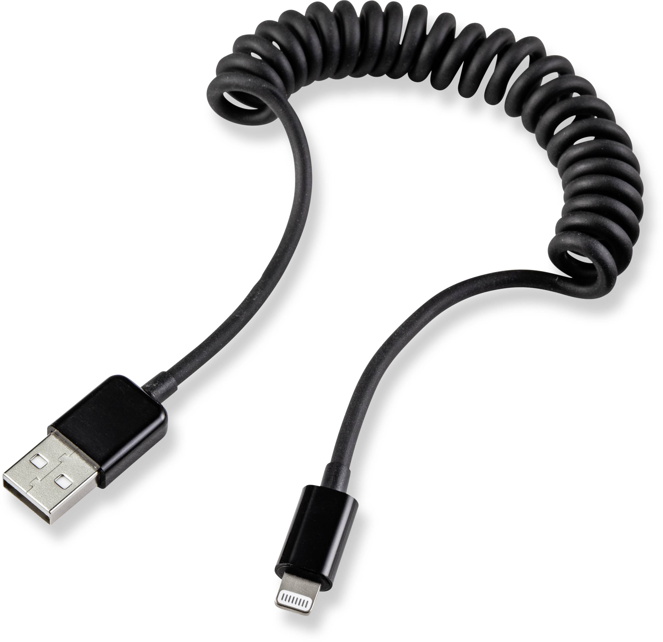 Renkforce Câble USB USB 2.0 USB-A mâle, Connecteur Lightning 0.95 m noir câble spiralé RF4087422