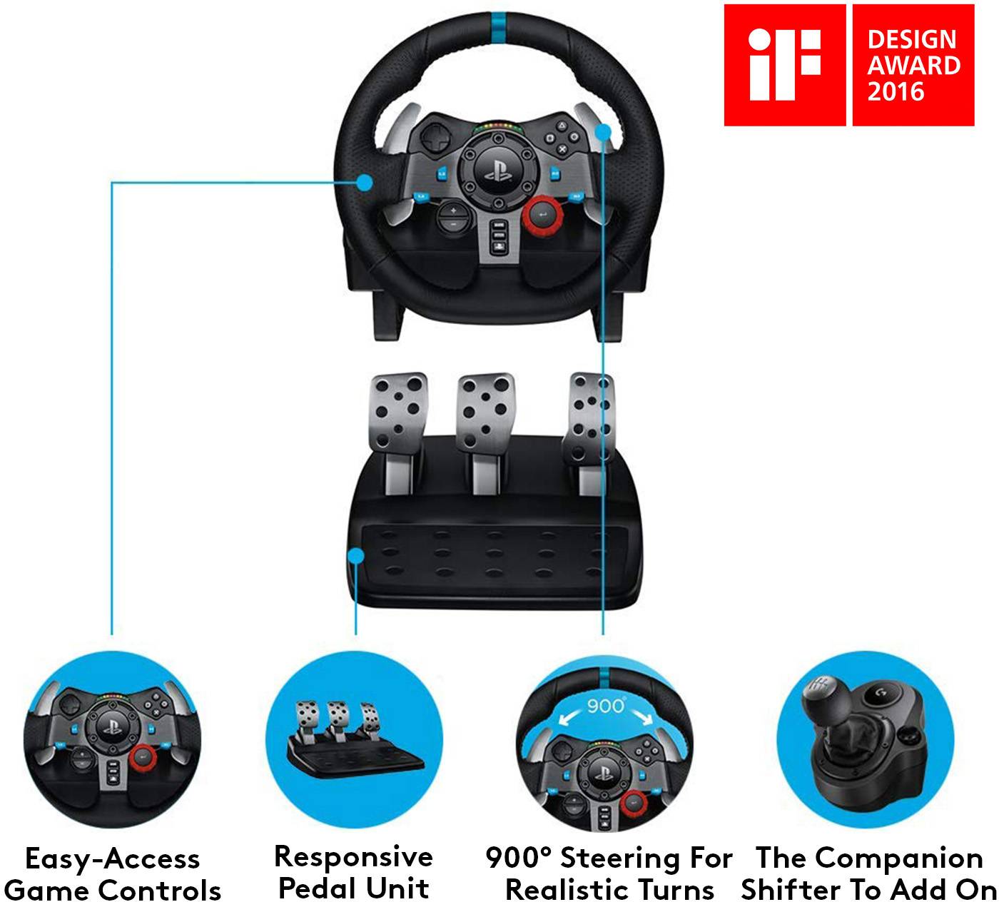 Logitech Gaming G29 Driving Force Volant PC, PlayStation 3, PlayStation 4, PlayStation 5 noir