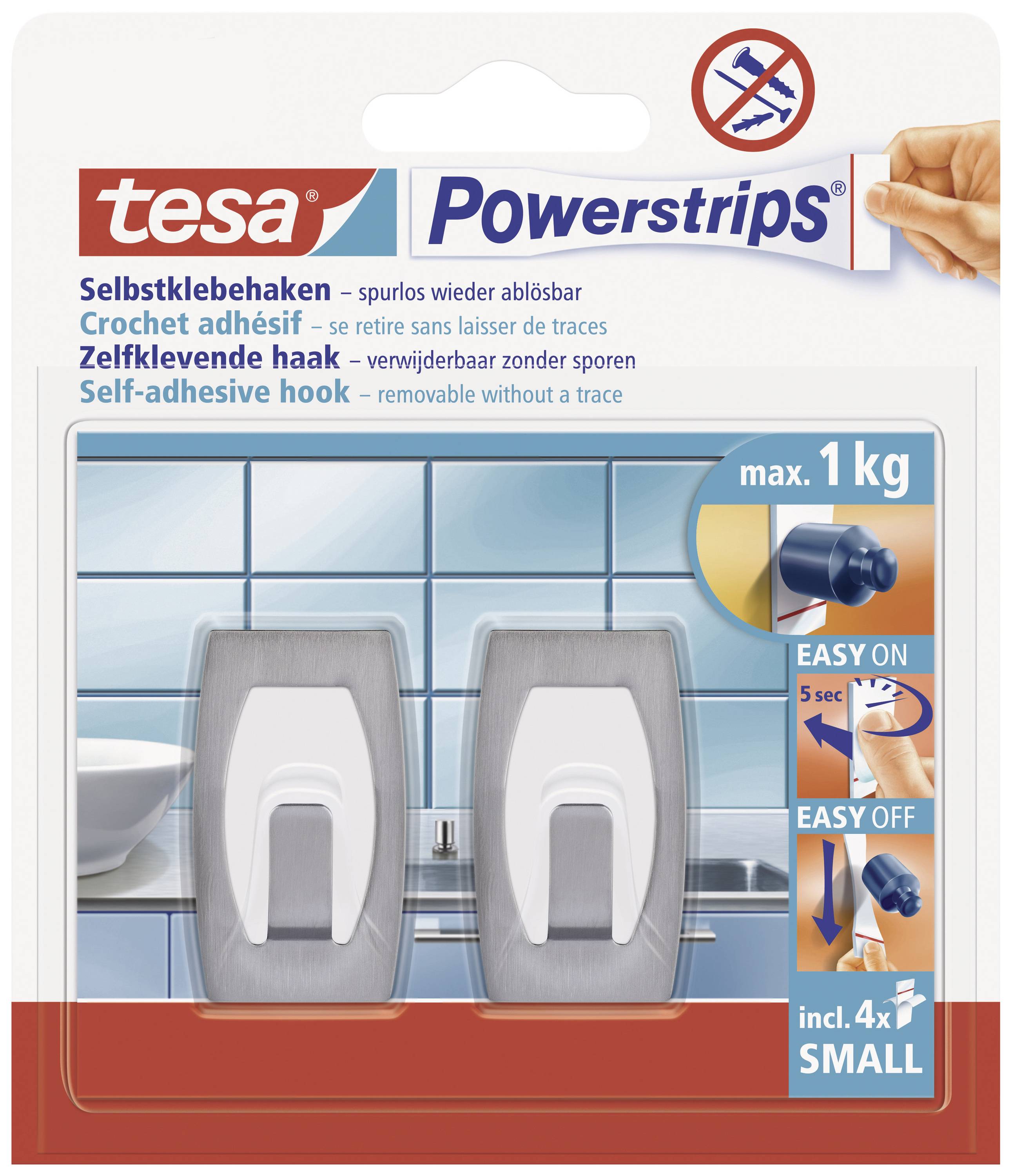 Crochet small rectangulaire Powerstrips® tesa 57999-00000-20 acier inoxydable (brossé) 2 pc(s)