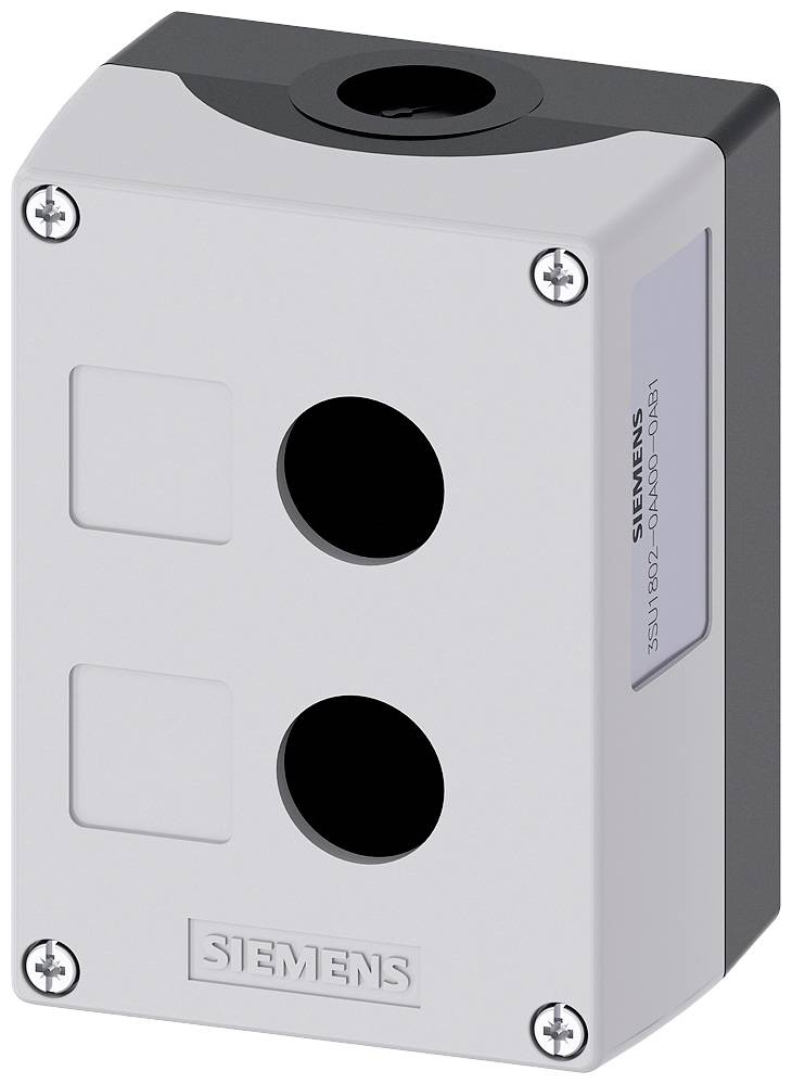 Boîtier pour boutons-poussoirs ou voyants lumineux de Siemens, adapté à diverses applications industrielles, sans éléments de commande installés.