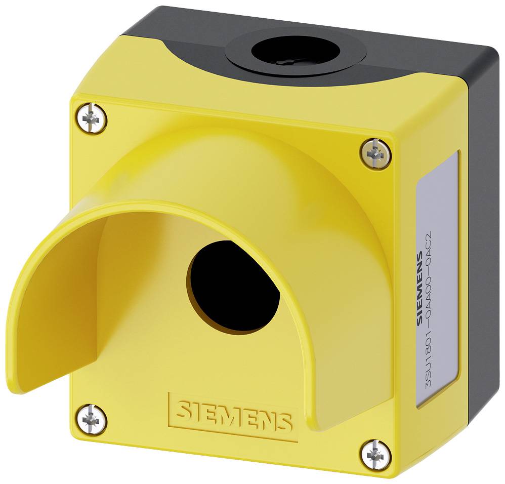 Boîtier Siemens jaune avec base noire et trou central, adapté aux applications industrielles.
