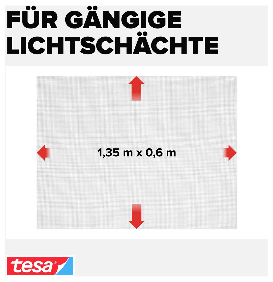 Graphique avec le texte « Pour les puisards lumineux courants » et les dimensions 1,35 m x 0,6 m ; des flèches rouges marquent les quatre directions autour de la surface.