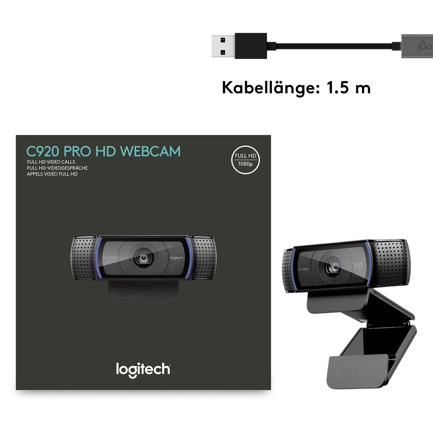 Webcam Full HD Logitech HD Pro C920 support à pince 1920 x 1080 Pixel