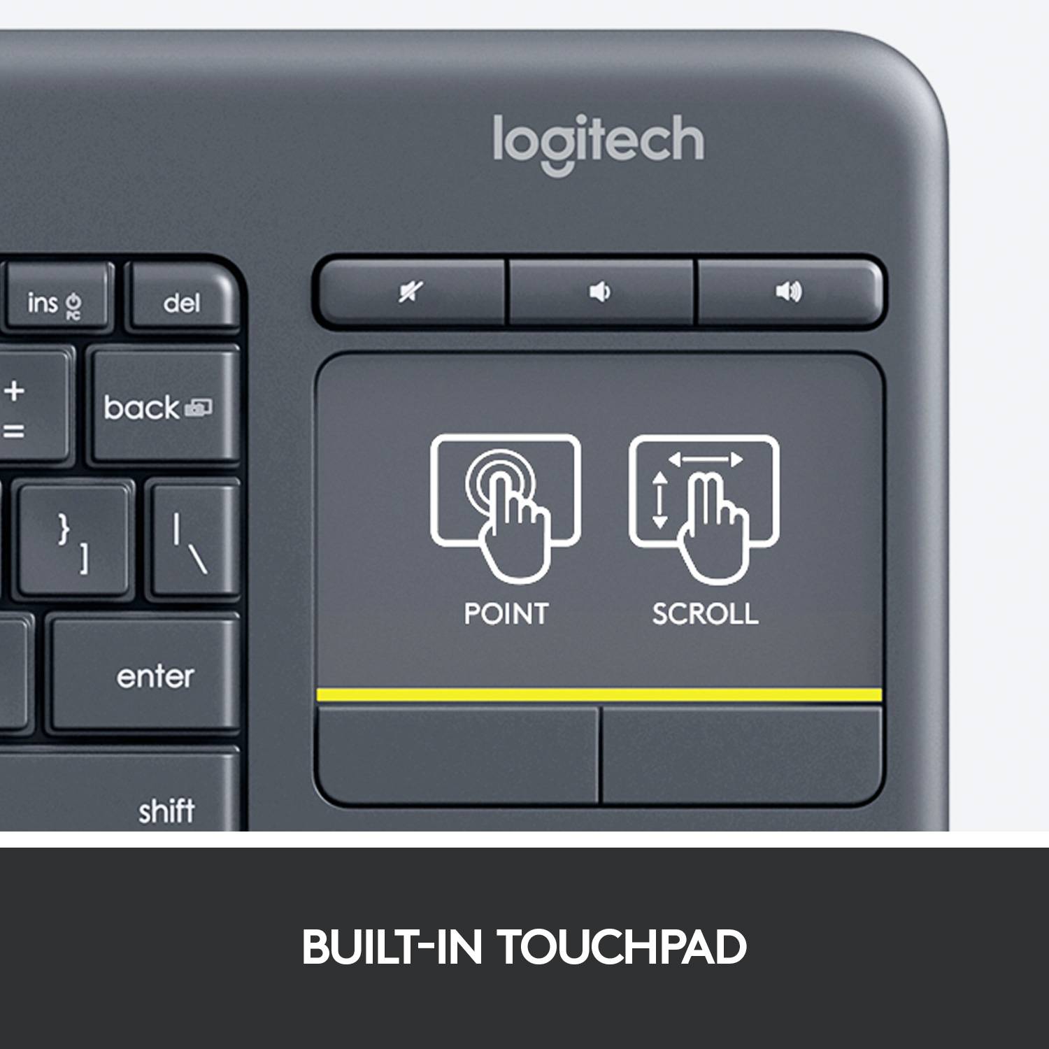 Clavier Logitech Wireless K400 Plus noir pavé tactile intégré, boutons de souris