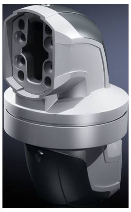 Prise électrique au design moderne gris. La prise comporte plusieurs emplacements et présente une construction compacte et robuste.