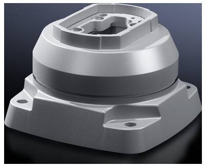 Un dispositif métallique cylindrique argenté, muni de plusieurs points de fixation, présenté sur un fond sombre.