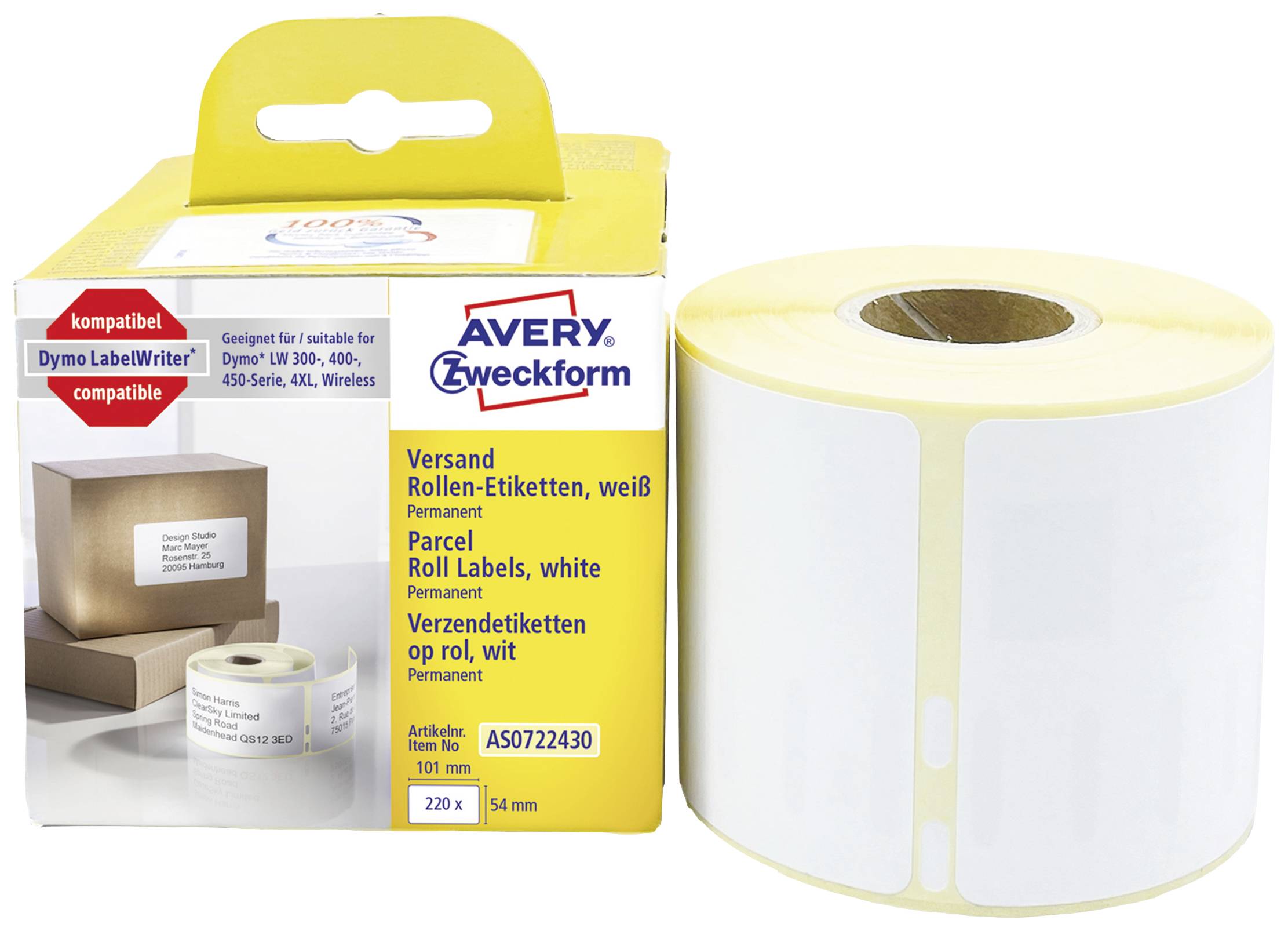 Avery-Zweckform Rouleau d'étiquettes compatible remplace DYMO, Seiko 99014, S0722430 101 x 54 mm papier blanc 220 pc(s) fixation