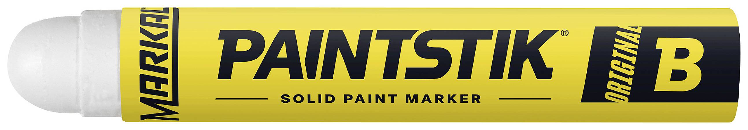 Marqueur de peinture solide Gelber Markal 'PAINTSTIK' avec pointe blanche, étiqueté avec du texte noir pour le marquage industriel.