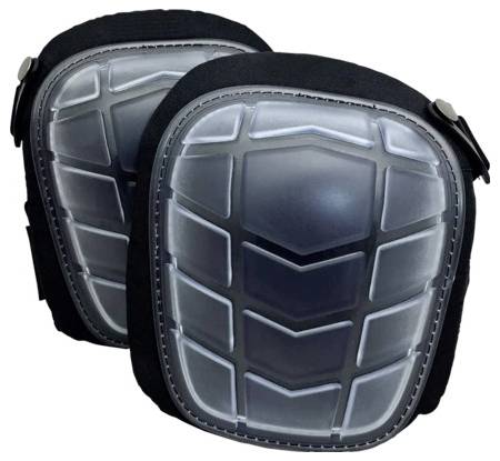 Deux protège-genoux de protection avec des coquilles en plastique dur et transparent et un rembourrage noir. Conçus pour la sécurité lors d'activités physiques ou du travail.