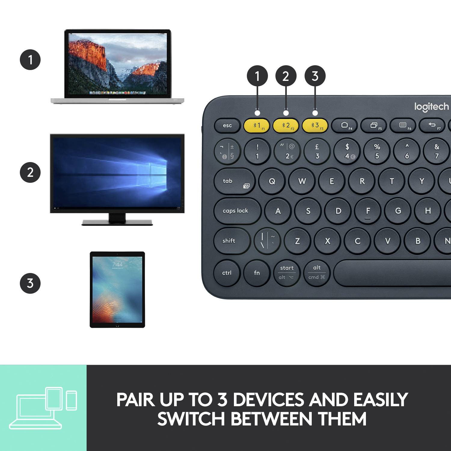 Clavier Logitech K380 Multi-Device Bluetooth® Keyboard gris foncé