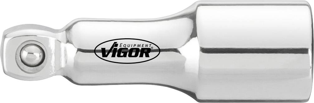 Un adaptateur de douille argenté portant l'inscription 'Vigor Equipment'. Utilisé pour connecter des outils de différentes tailles.