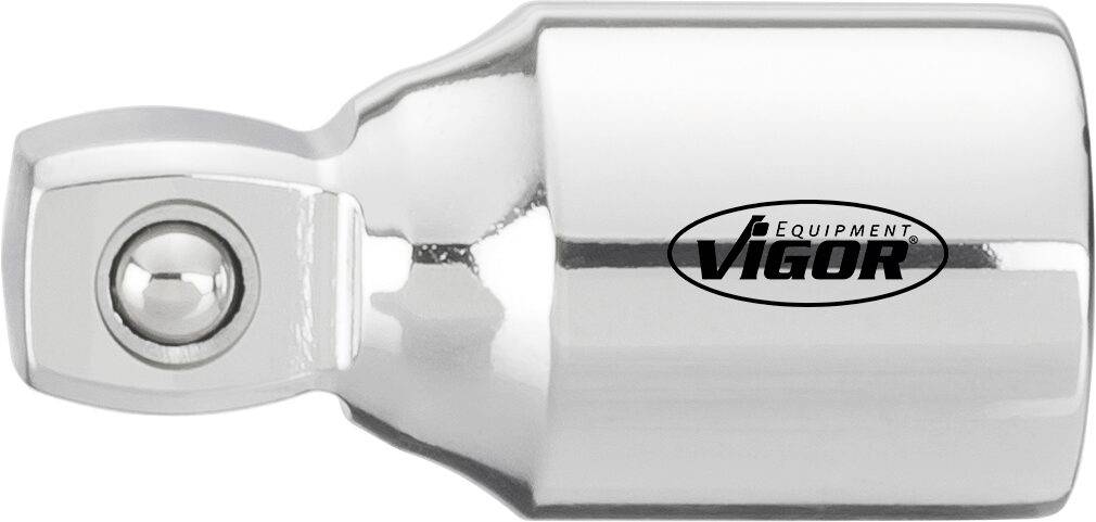 Adaptateur aux bords arrondis, à surface métallique brillante et portant le logo de marque 'Vigor Equipment'.