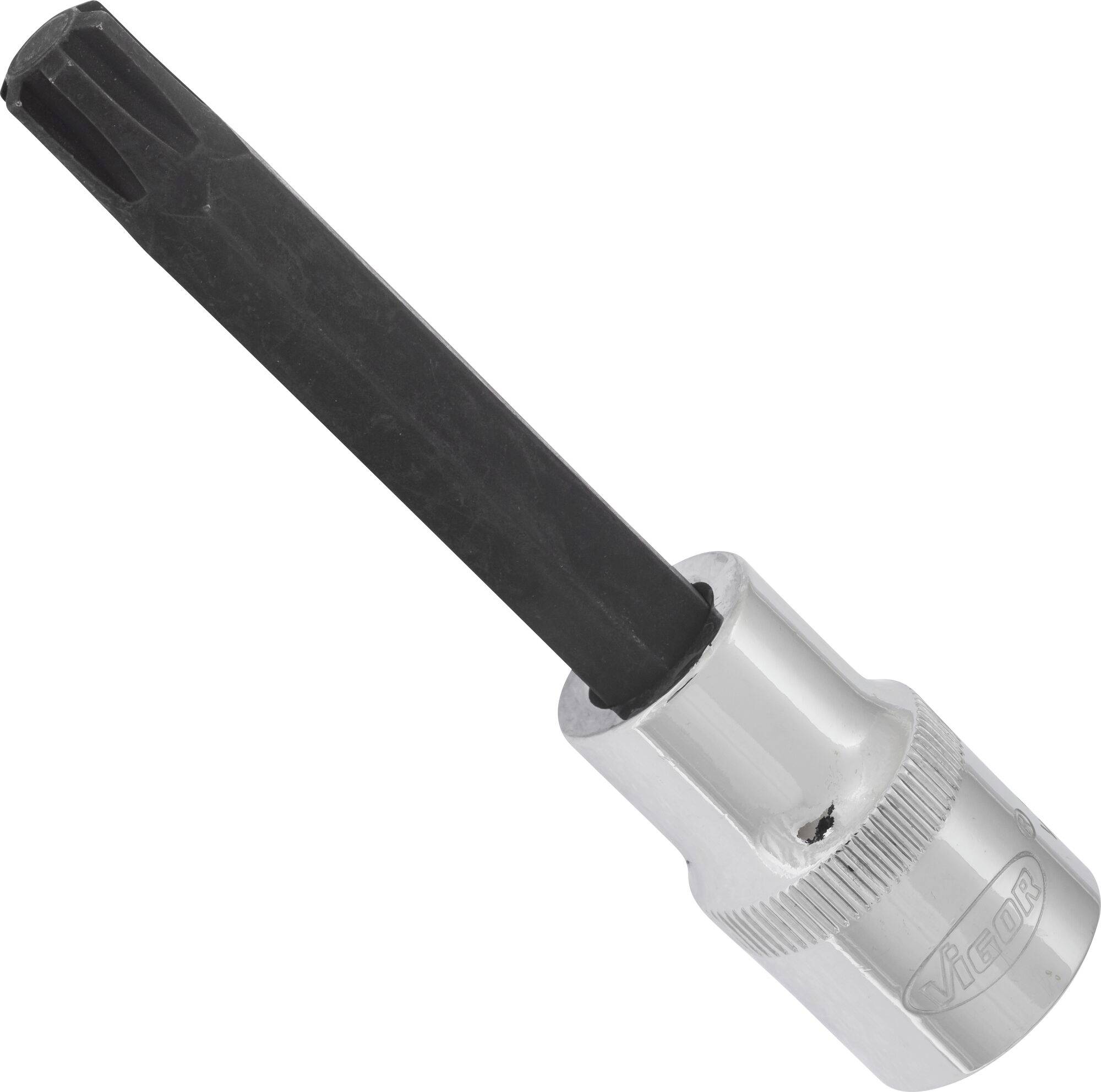 Une clé à ergots métallique avec un long manche noir et une poignée chromée brillante, adaptée aux travaux de réparation.