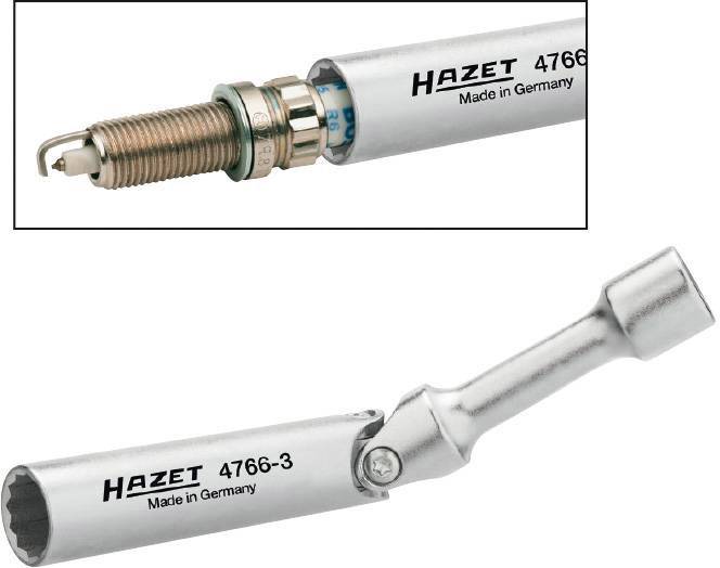 Deux outils portant l'inscription 'Hazet Made in Germany', dont une clé pour bougie d'allumage présentée en pièces détachées.