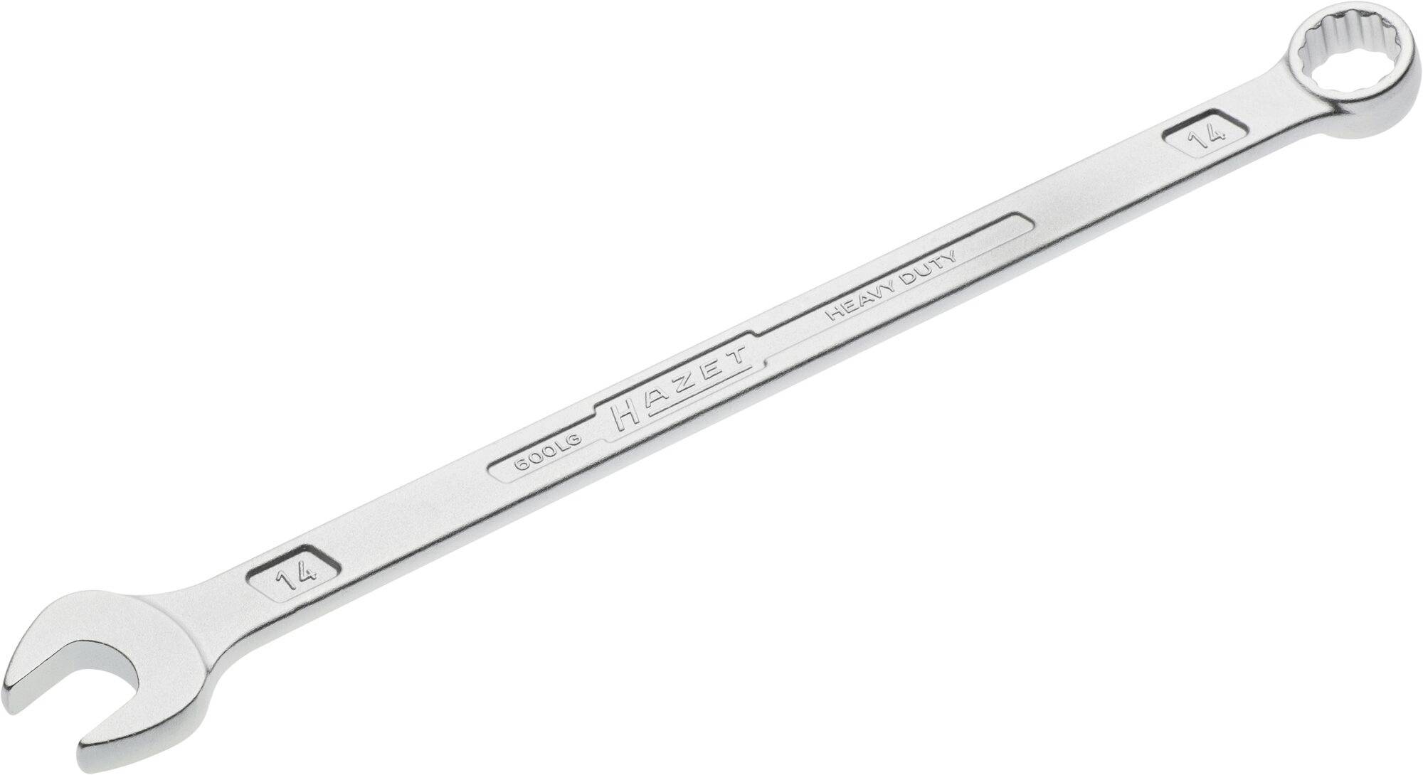 Une clé à fourche chromée avec anneau, sur laquelle sont gravés 'HAZET Heavy Duty' et la taille '14'.