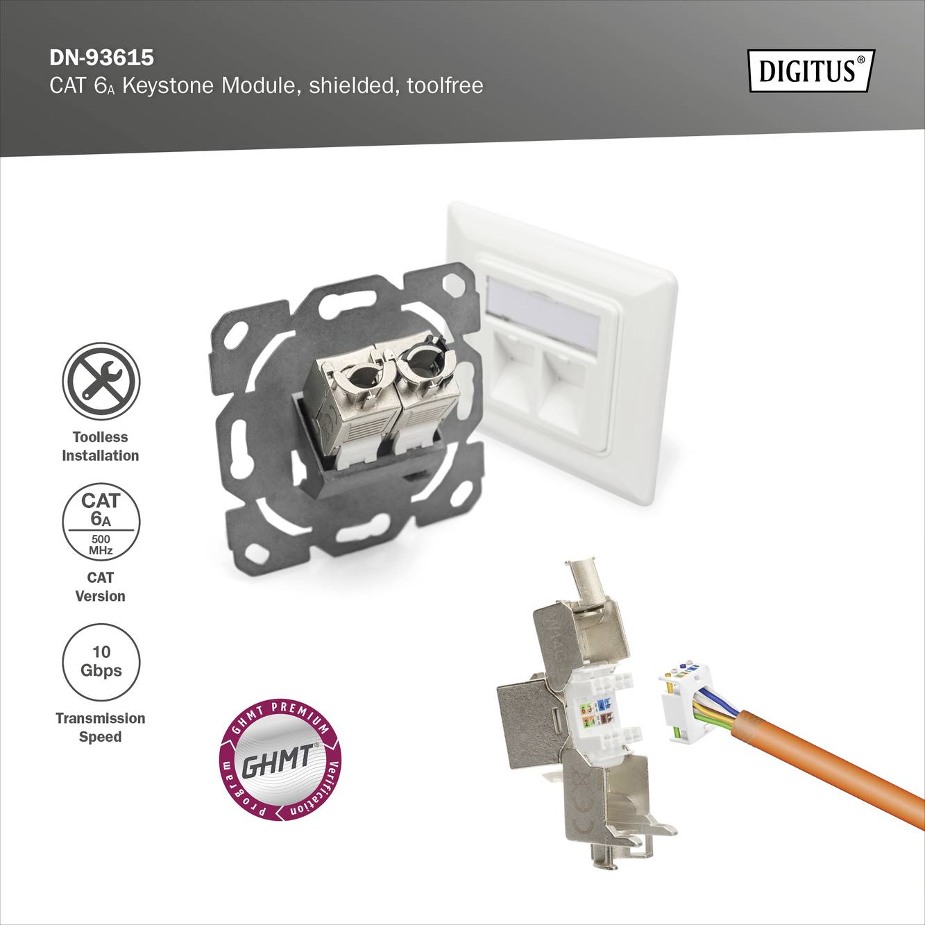 Module RJ45 encastrable Keystone Digitus DN-93615 CAT 6a