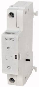 Un dispositif de commutation électrique, blanc, placé verticalement. La face avant présente les marquages 'A-PKZ0', 'C1', 'C2'.