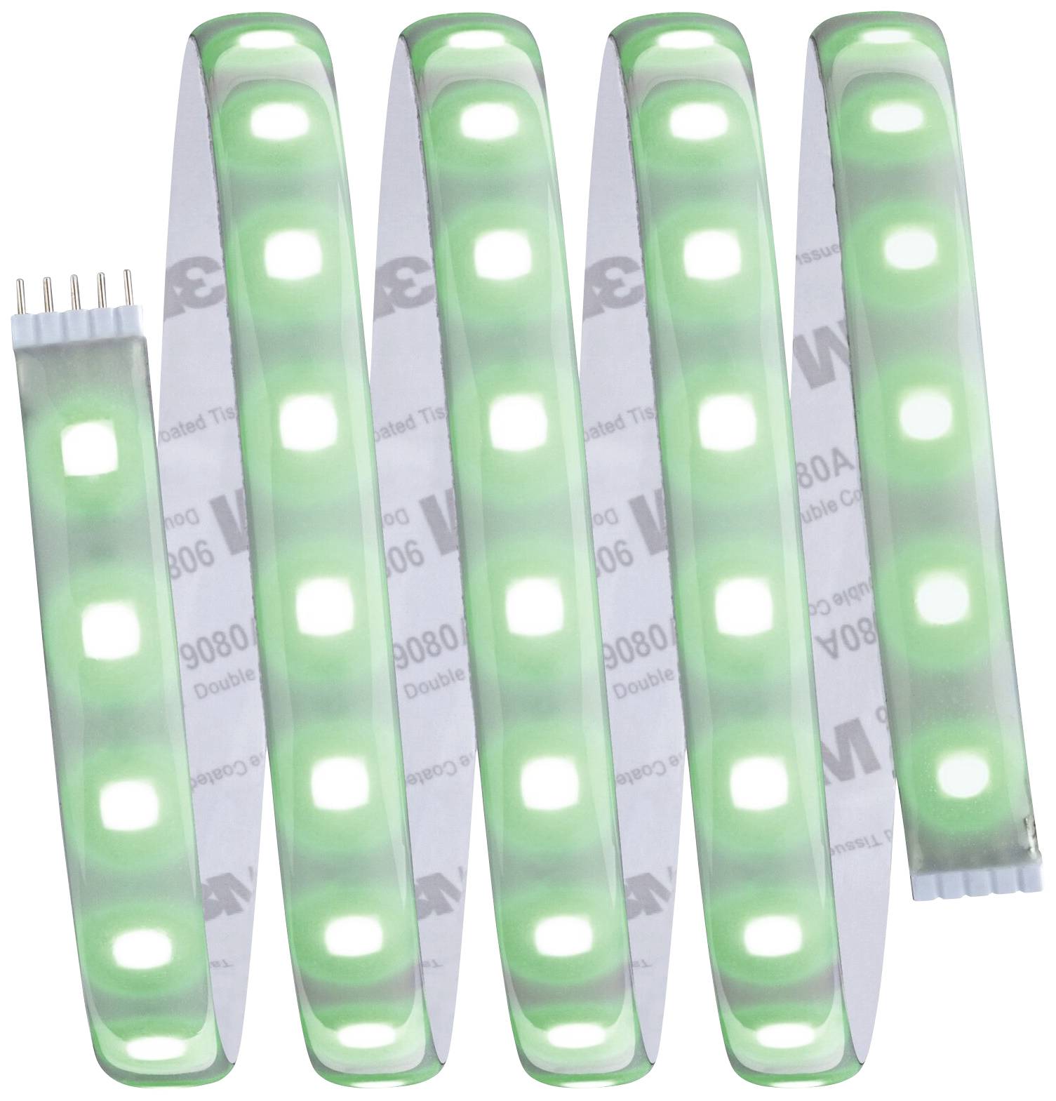 Bande lumineuse à LED avec des diodes vertes et blanches disposées en motif ondulant. Idéal pour un éclairage décoratif.