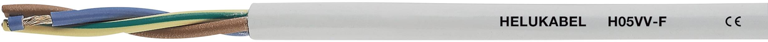 Gros plan d'un câble électrique portant l'inscription 'HELUKABEL H05VV-F'. Le câble présente des fils isolés de différentes couleurs.