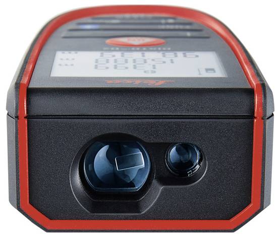 Un télémètre laser portable avec un affichage numérique et des boutons de commande.