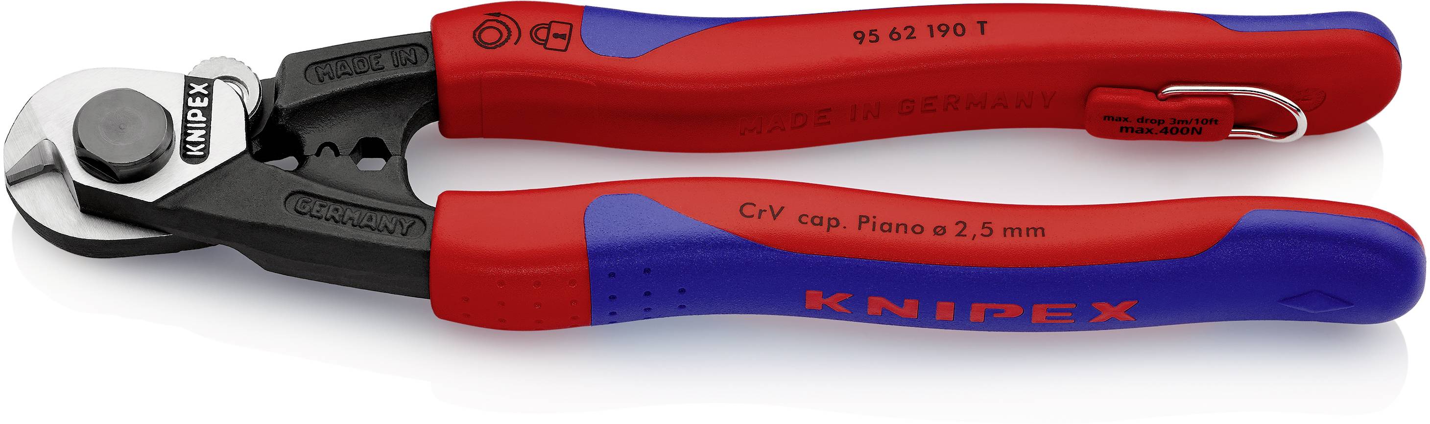 Knipex 95 62 190 T Pince coupe-câbles Adapté pour (technique d'isolation) bague d'extrémité pour câbles bowden 7 mm 7