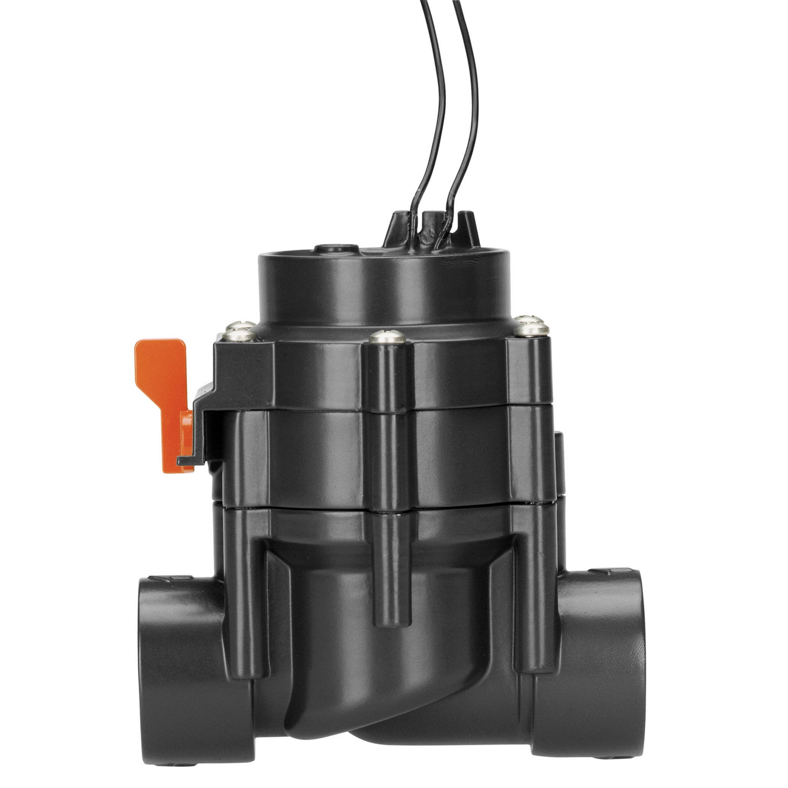 Vanne noire avec trois câbles en haut, adaptée aux systèmes d'irrigation. Composant essentiel pour le contrôle du flux d'eau.