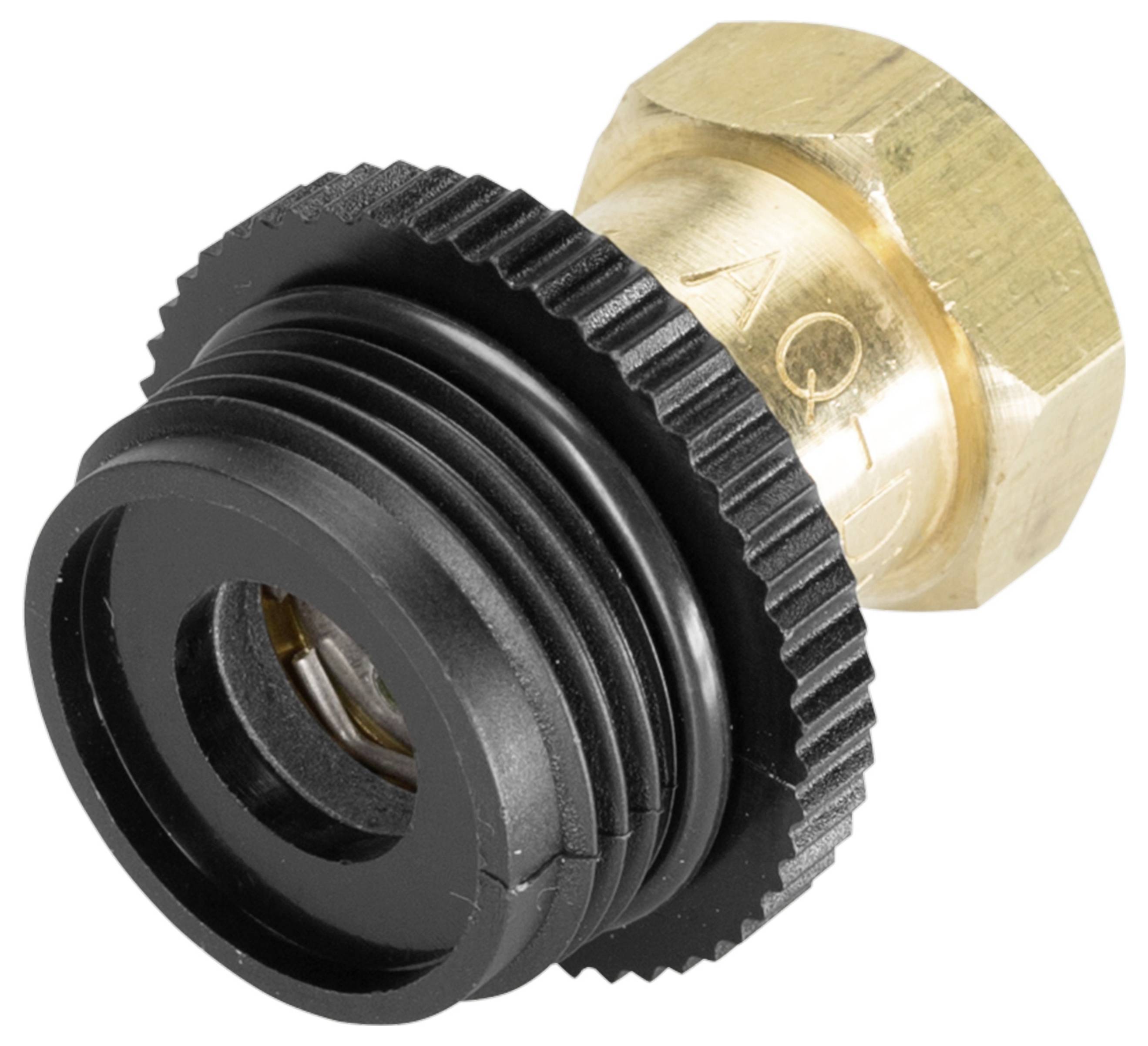 Un adaptateur fileté en laiton avec revêtement en plastique noir. Adapté pour connecter des tuyaux d'arrosage.