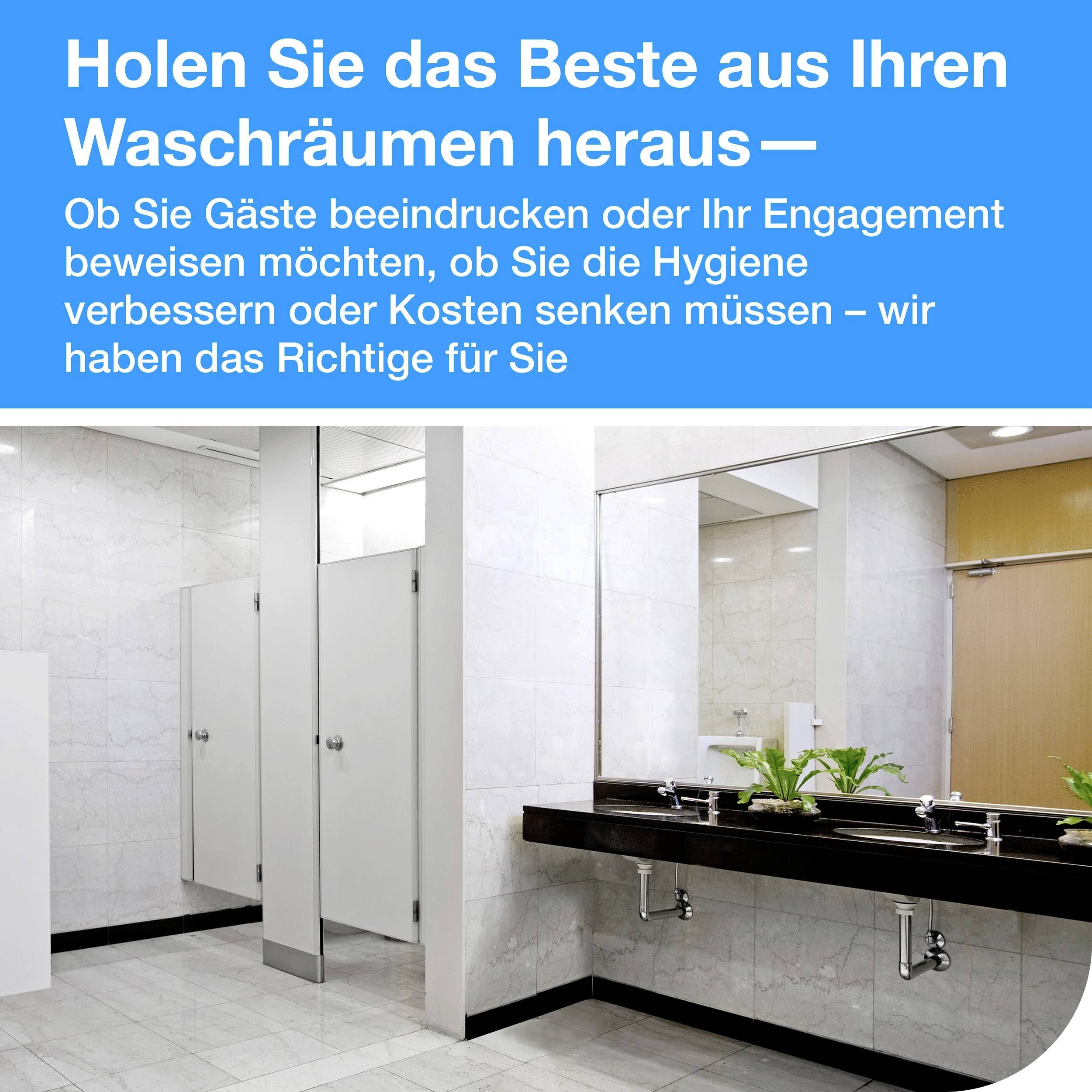 Figure montre une salle de bains moderne avec lavabo et miroirs. En haut est écrit : 'Tirez le meilleur parti de vos espaces de lavage'.