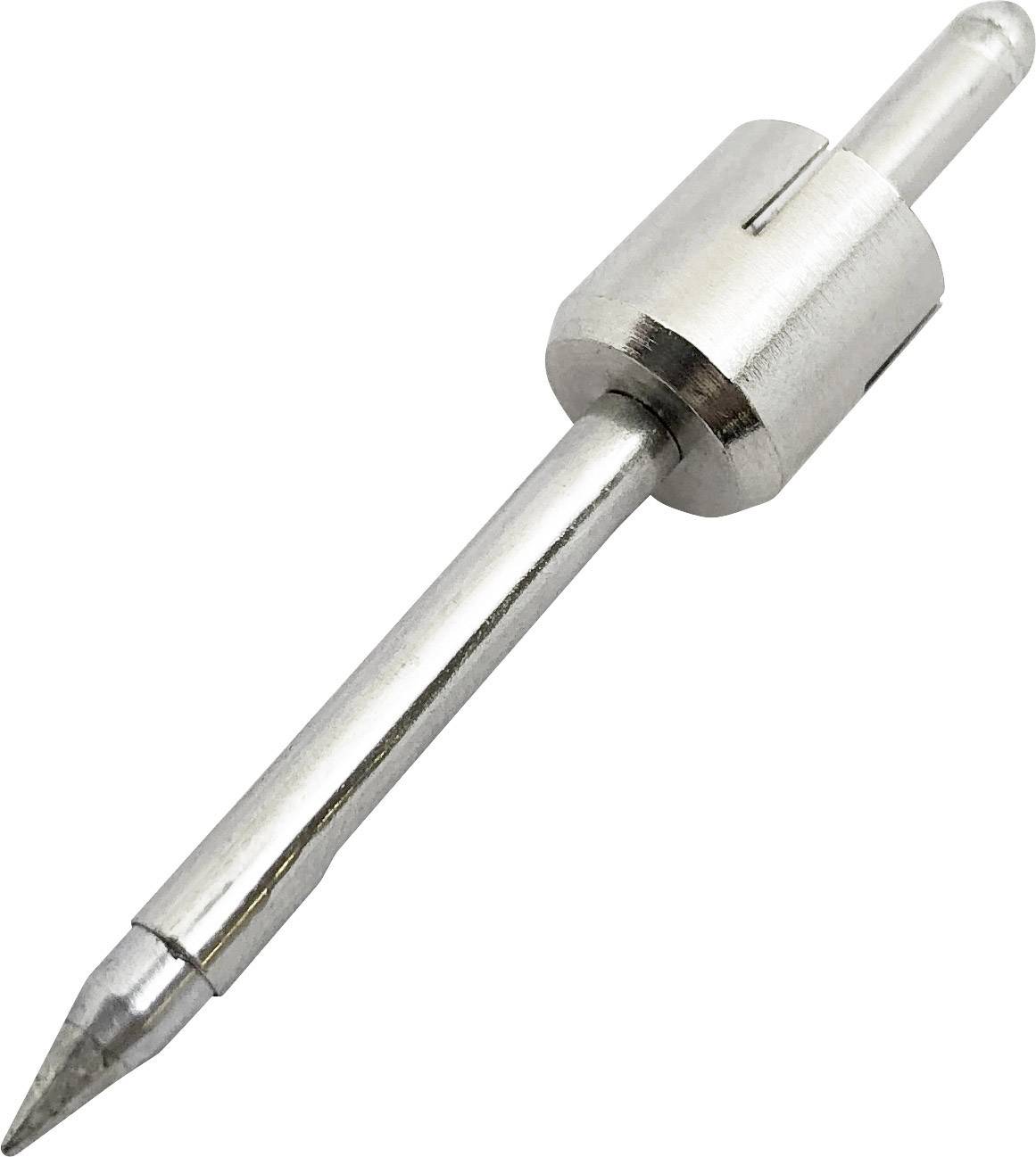 Un stylo-plume argenté, métallique, doté d'une pointe acérée et d'une prise cylindrique, utilisé dans des applications techniques.