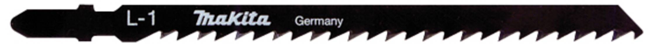 Lame de scie portant l'inscription 'Makita Germany' avec des dents sur le bord inférieur.